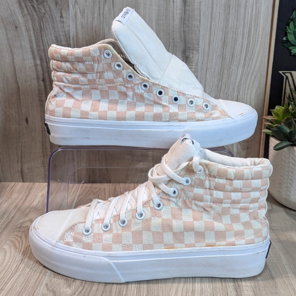 Straye Venice Pink & White Checker High Top Sneakers Women's Size 9.5 Men's 8